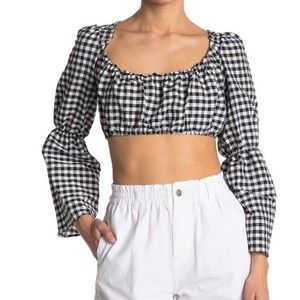 Topshop Black and White Gingham Crop Top